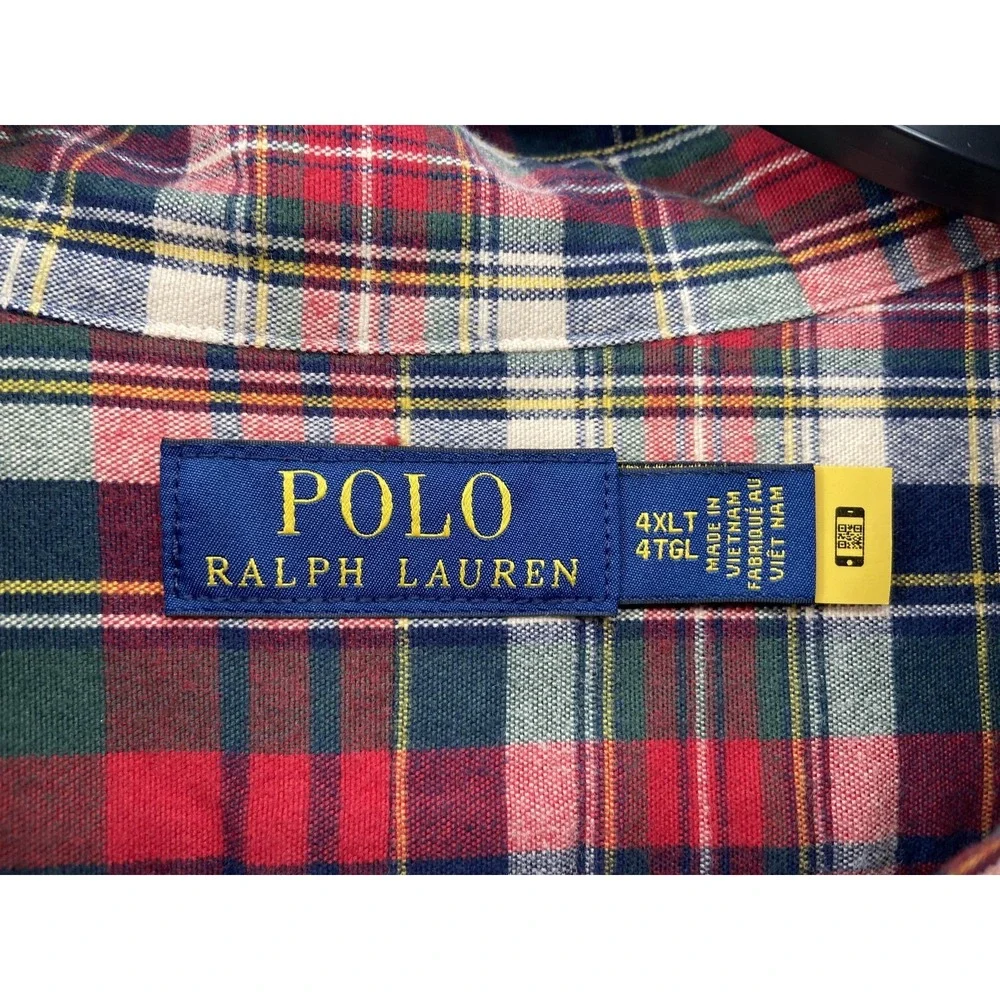 Polo Ralph Lauren Shirt Men 4XLT Red Tartan Plaid Flannel Button Casual‎ Holiday